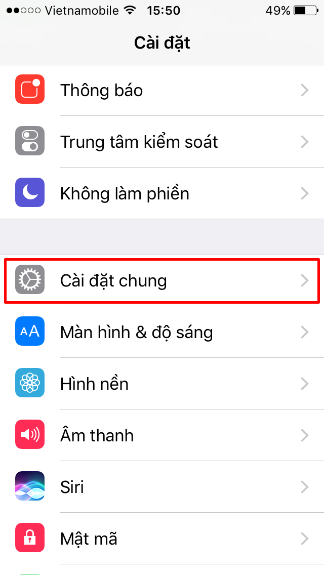 Vào phần Cài Đặt và chọn Cài đặt chung